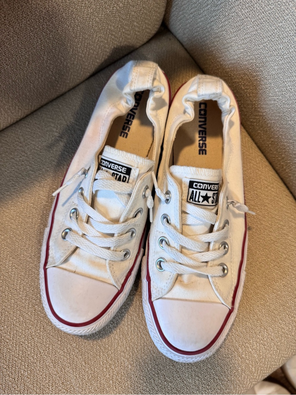 Converse Women’s White Canvas Low-Top Sneakers with Red Stripe